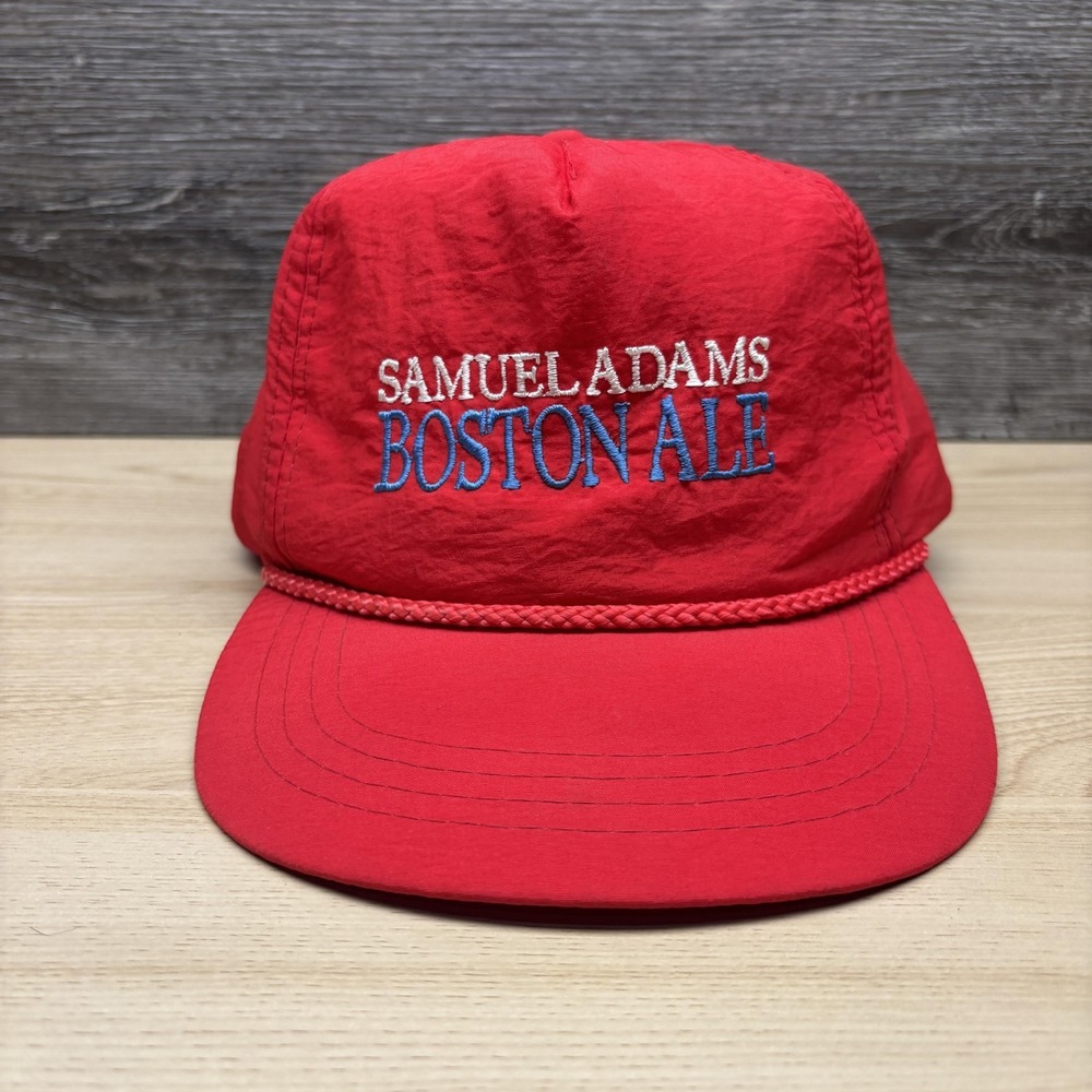 Vintage Samuel Adams Hat Cap Snap Back Red Rope Beer Advertising Mens 90s